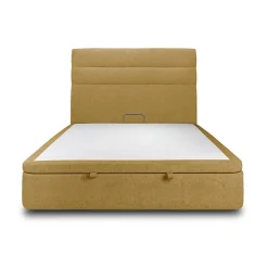 Lit coffre 200x200cm avec tête de lit lignes Tissu Jaune - Hauteur totale : 39cm