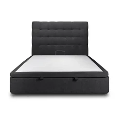 Lit coffre 140x190cm avec tête de lit capitonnée Tissu Noir - Hauteur totale : 39cm