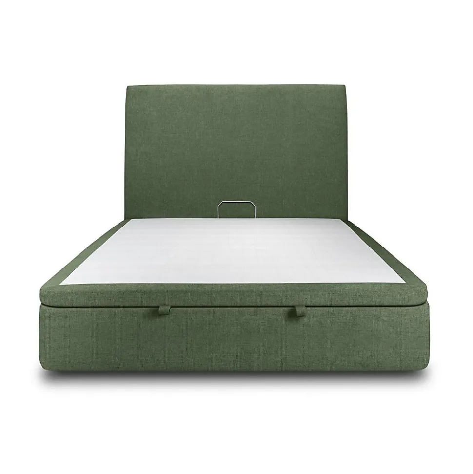 Lit coffre 160x200cm avec tête de lit tapissier Tissu Vert - Hauteur totale : 39cm