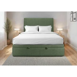Lit coffre 160x200cm avec tête de lit tapissier Tissu Vert - Hauteur totale : 39cm