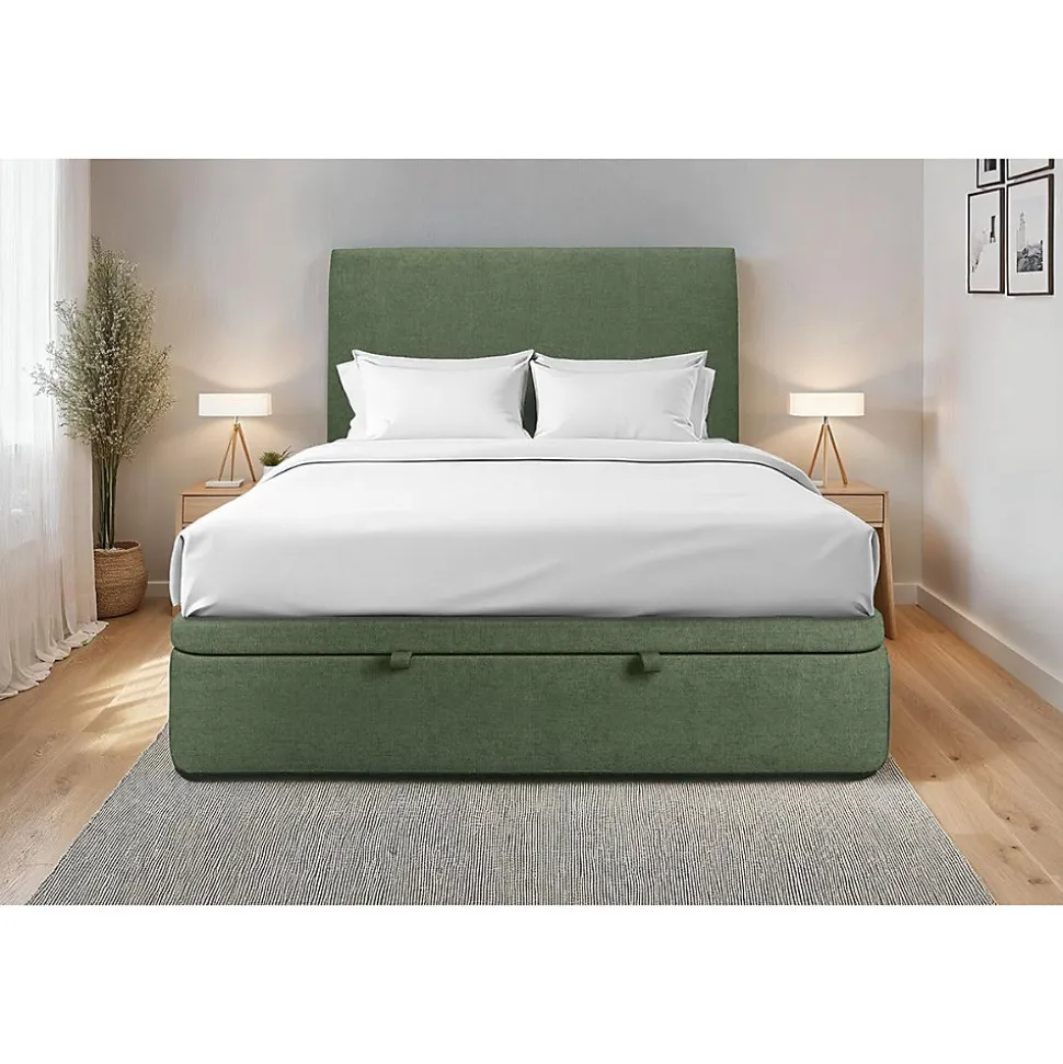 Lit coffre 160x200cm avec tête de lit tapissier Tissu Vert - Hauteur totale : 39cm