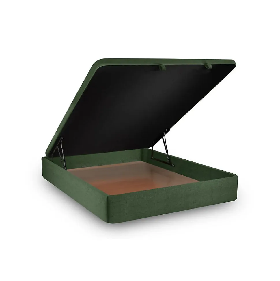 Lit coffre 160x200cm avec tête de lit tapissier Tissu Vert - Hauteur totale : 39cm
