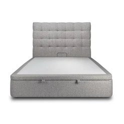 Lit coffre 200x200cm avec tête de lit capitonnée Bouclette Gris - Hauteur totale : 39cm