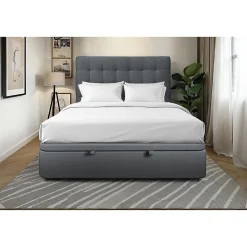 Lit coffre 200x200cm avec tête de lit capitonnée Velours Gris anthracite - Hauteur totale : 39cm