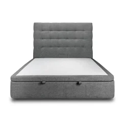 Lit coffre 200x200cm avec tête de lit capitonnée Tissu Gris anthracite - Hauteur totale : 39cm