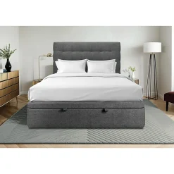 Lit coffre 200x200cm avec tête de lit capitonnée Tissu Gris anthracite - Hauteur totale : 39cm