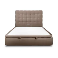 Lit coffre 160x200cm avec tête de lit capitonnée Velours Taupe - Hauteur totale : 39cm