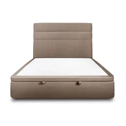 Lit coffre 180x200cm avec tête de lit lignes Velours Taupe - Hauteur totale : 39cm