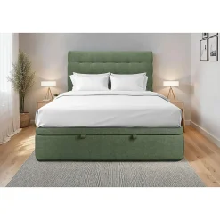 Lit coffre 180x200cm avec tête de lit capitonnée Tissu Vert - Hauteur totale : 39cm