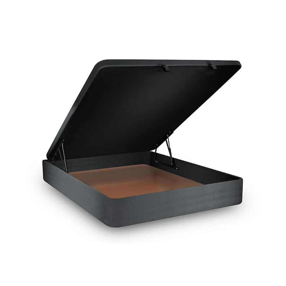 Lit coffre 140x200cm avec tête de lit capitonnée Velours Gris anthracite - Hauteur totale : 39cm