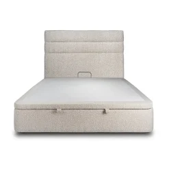 Lit coffre 200x200cm avec tête de lit lignes Bouclette Beige - Hauteur totale : 39cm