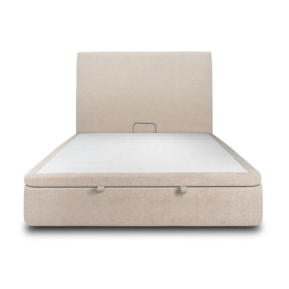 Lit coffre 180x200cm avec tête de lit tapissier Tissu Beige brun - Hauteur totale : 39cm