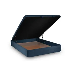 Lit coffre 140x190cm avec tête de lit capitonnée Tissu Bleu - Hauteur totale : 39cm