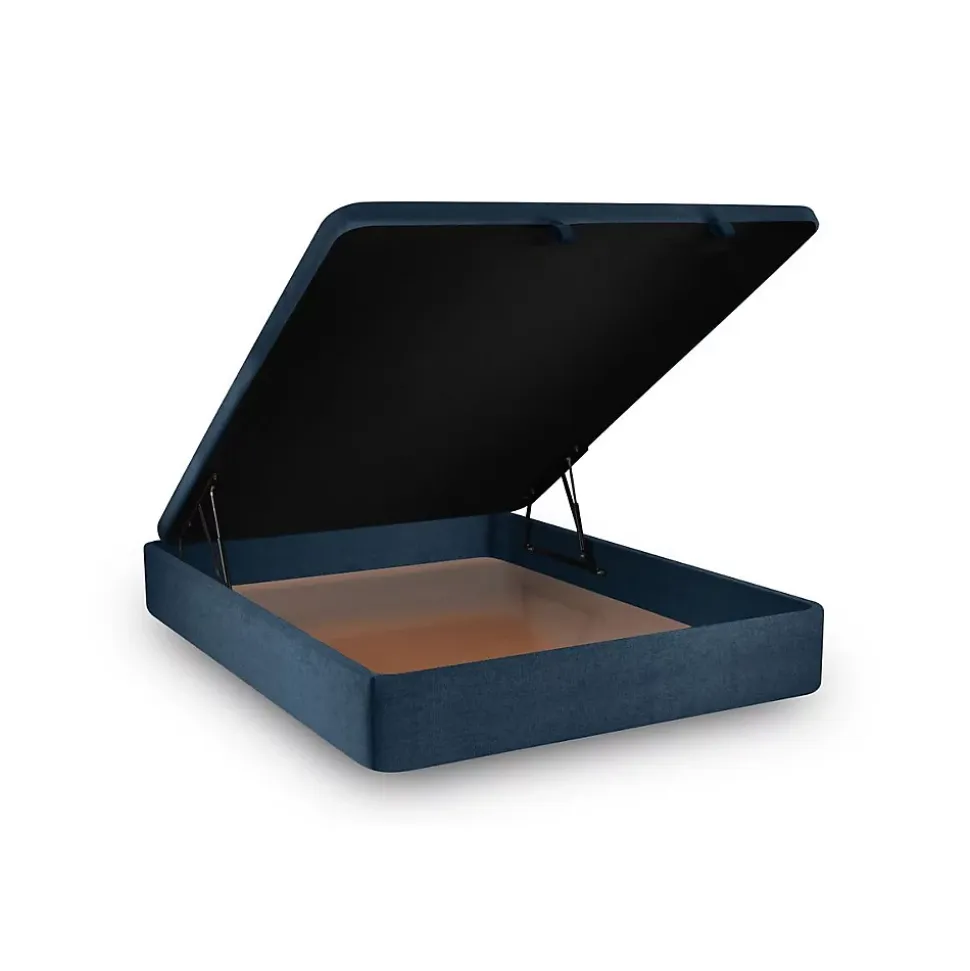 Lit coffre 140x190cm avec tête de lit capitonnée Tissu Bleu - Hauteur totale : 39cm