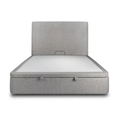Lit coffre 140x190cm avec tête de lit tapissier Bouclette Gris - Hauteur totale : 39cm