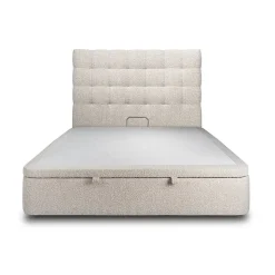 Lit coffre 140x200cm avec tête de lit capitonnée Bouclette Beige - Hauteur totale : 39cm