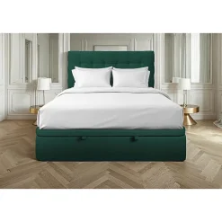 Lit coffre 160x200cm avec tête de lit capitonnée Velours Vert - Hauteur totale : 39cm