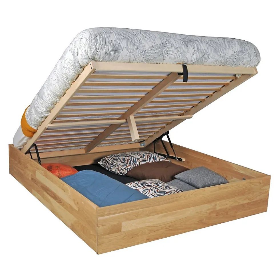 Lit coffre 140x200cm BEN + sommier/ Chêne massif huilé