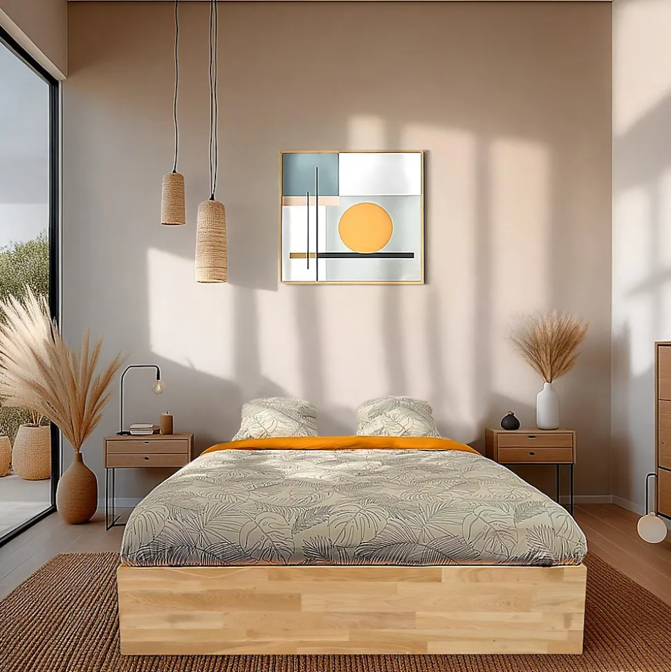 Lit coffre 140x200cm BEN + sommier/ Chêne massif huilé