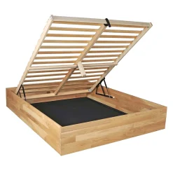 Lit coffre 160x200cm BEN + sommier/ Chêne massif huilé