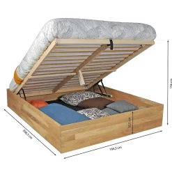 Lit coffre 160x200cm BEN + sommier/ Chêne massif huilé