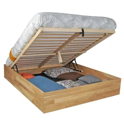 Lit coffre 160x200cm BEN + sommier/ Chêne massif huilé