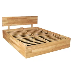 Lit coffre 160x200cm MILO avec tête de lit + sommier/ Chêne massif huilé