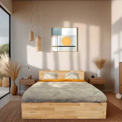 Lit coffre 160x200cm MILO avec tête de lit + sommier/ Chêne massif huilé