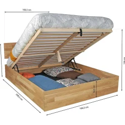 Lit coffre 160x200cm MILO avec tête de lit + sommier/ Chêne massif huilé