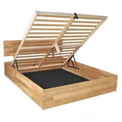 Lit coffre 160x200cm MILO avec tête de lit + sommier/ Chêne massif huilé