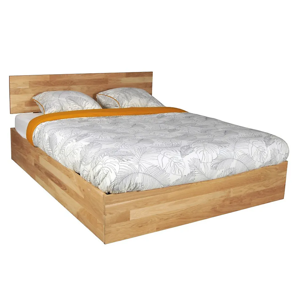 Lit coffre 140x200cm MILO avec tête de lit + sommier/ Chêne massif huilé