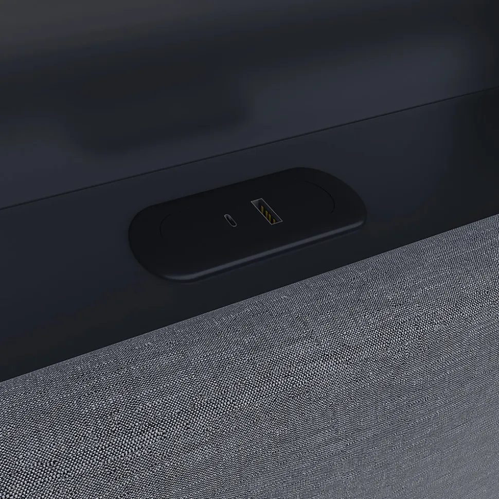 Lit coffre 140x200cm rembourré en tissu lin - avec LED et Ports de charge - avec sommier à lattes - Gris