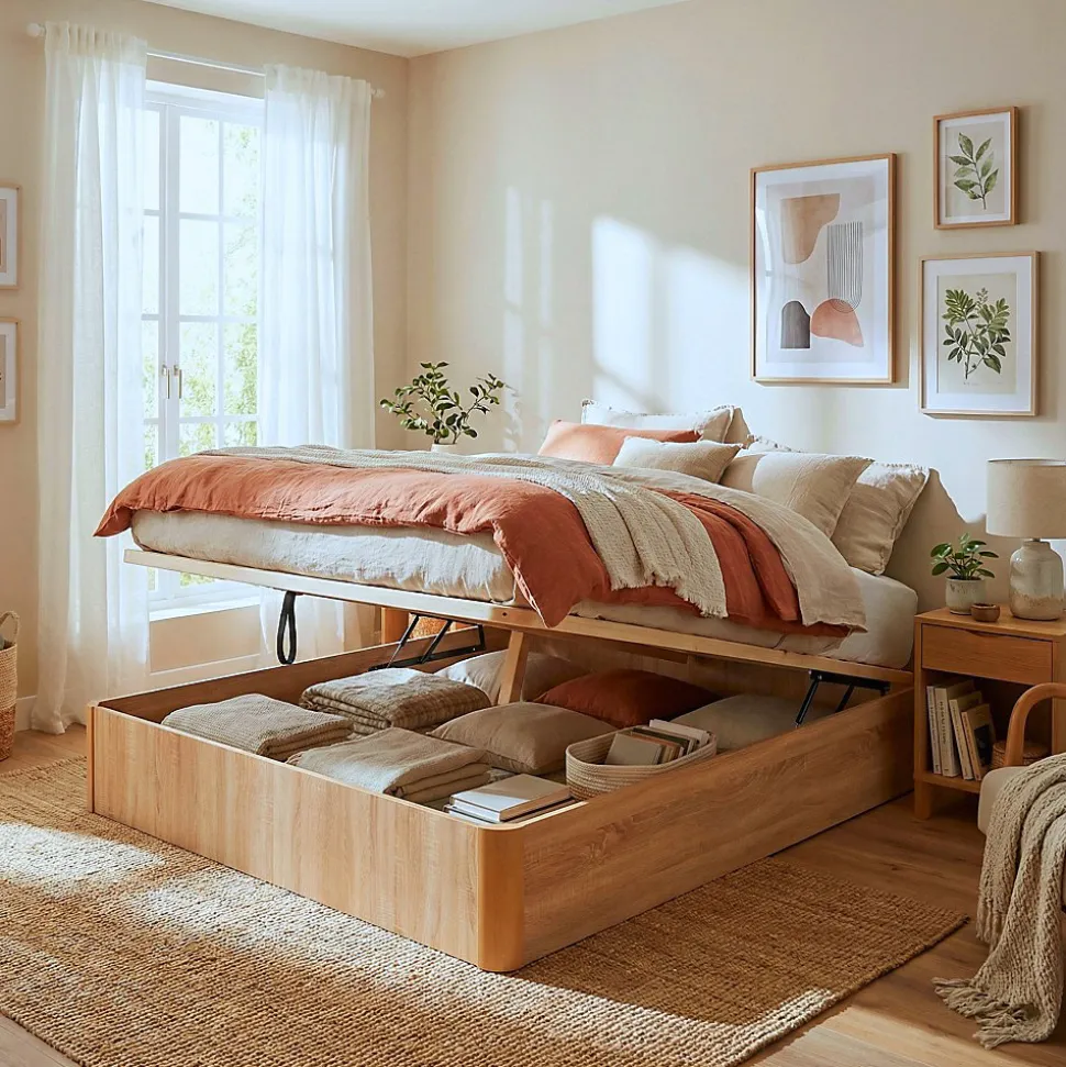 Lit coffre 180x200cm VERSO + 1 sommier / Décor Chêne Blanchi