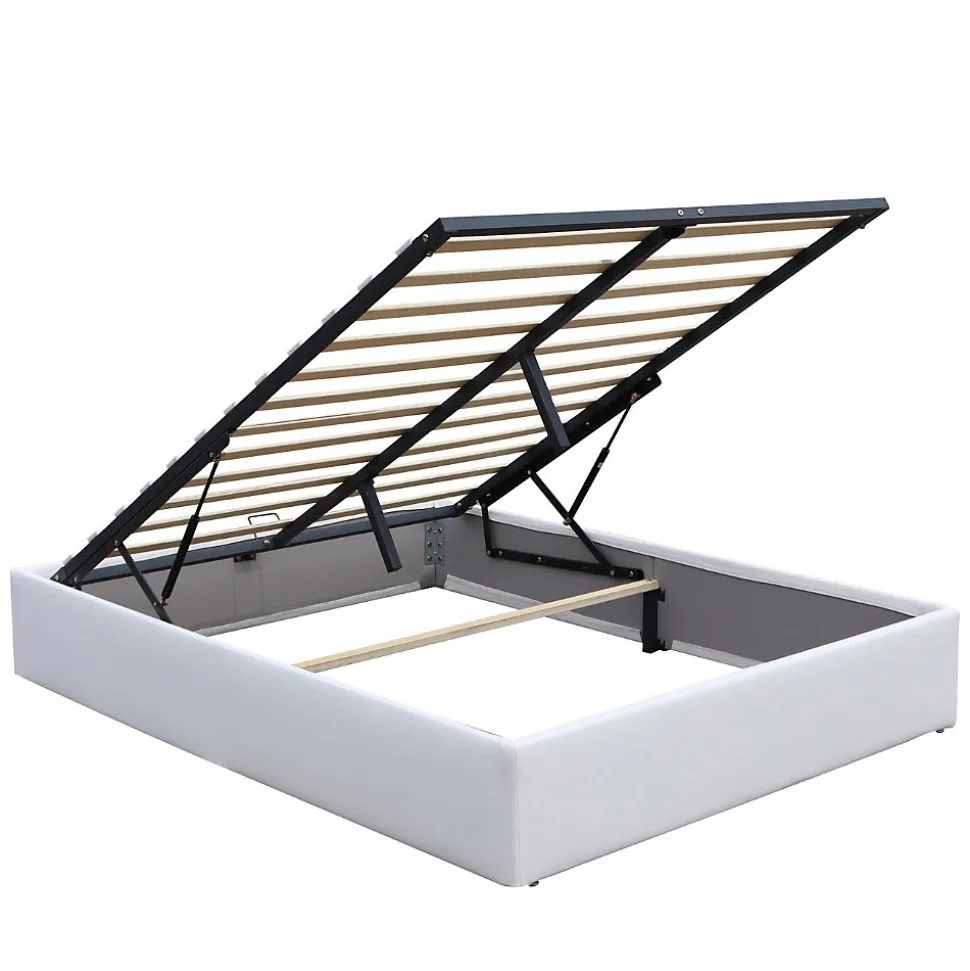 Lit coffreur blanc 140x200 cm - 14 lattes - montage rapide et facile - design moderne - espace de rangement optimal