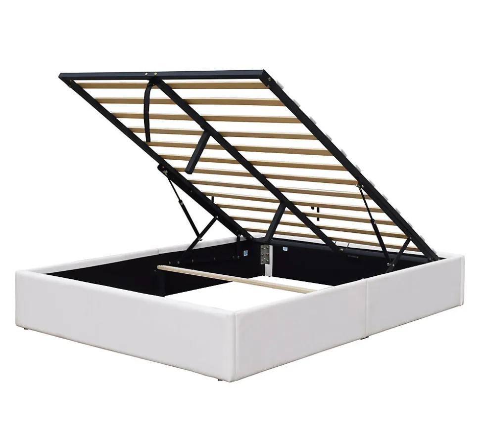 Lit coffreur blanc 140x200 cm - 14 lattes - montage rapide et facile - design moderne - espace de rangement optimal