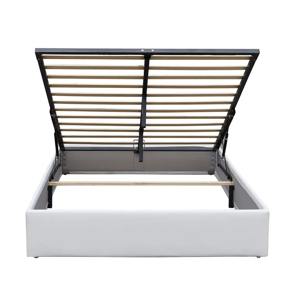 Lit coffreur blanc 140x200 cm - 14 lattes - montage rapide et facile - design moderne - espace de rangement optimal