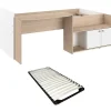 Lit combiné 90 x 190/200 cm - Coloris : Naturel et blanc + Sommier - MIVONA