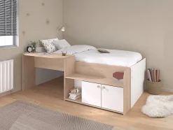 Lit combiné 90 x 190/200 cm - Coloris : Naturel et blanc + Sommier - MIVONA