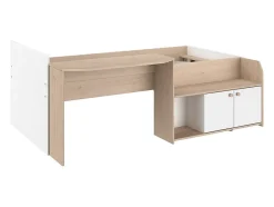 Lit combiné 90 x 190/200 cm - Coloris : Naturel et blanc + Sommier - MIVONA