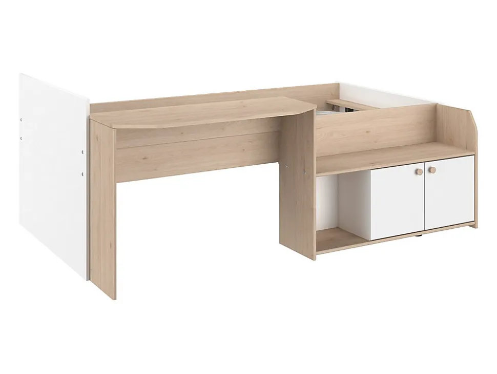 Lit combiné 90 x 190/200 cm - Coloris : Naturel et blanc + Sommier - MIVONA