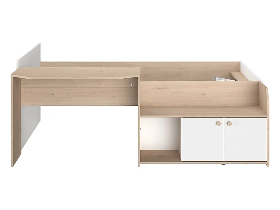 Lit combiné 90 x 190/200 cm - Coloris : Naturel et blanc + Sommier - MIVONA