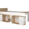 Lit combiné 90 x 200 cm avec bureau et rangements - Blanc et naturel + Sommier + Matelas - PALOMA