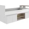Lit combiné 90 x 190/200 cm avec bureau et rangements - Blanc et naturel + Sommier + Matelas - JOCHIANE