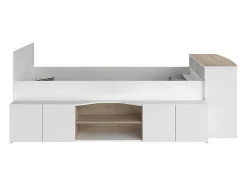 Lit combiné 90 x 190/200 cm avec bureau et rangements - Blanc et naturel + Sommier + Matelas - JOCHIANE