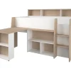 Lit combiné 90 x 200 cm avec bureau et rangements - Blanc et naturel - APOLINO