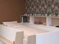 Lit combiné 90 x 200 cm avec bureau et rangements - Blanc et naturel - APOLINO