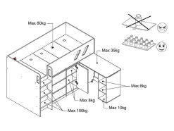 Lit combiné 90 x 190 cm avec bureau et rangements - Coloris : Anthracite et naturel grisé - SAGITI
