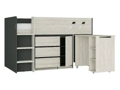 Lit combiné 90 x 190 cm avec bureau et rangements - Coloris : Anthracite et naturel grisé - SAGITI
