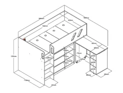 Lit combiné 90 x 190 cm avec bureau et rangements - Coloris : Anthracite et naturel grisé - SAGITI