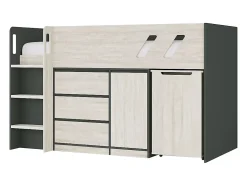 Lit combiné 90 x 190 cm avec bureau et rangements - Coloris : Anthracite et naturel grisé - SAGITI